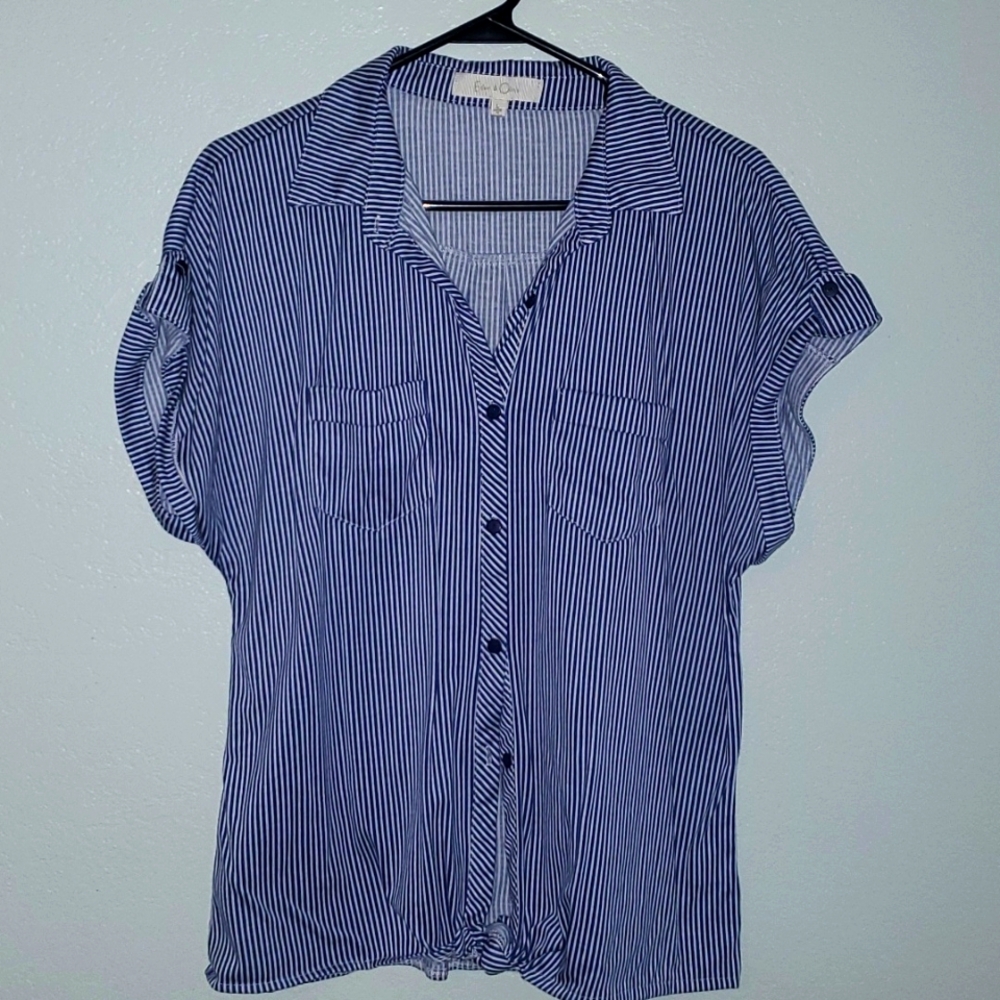Button-down blue stripes blouse